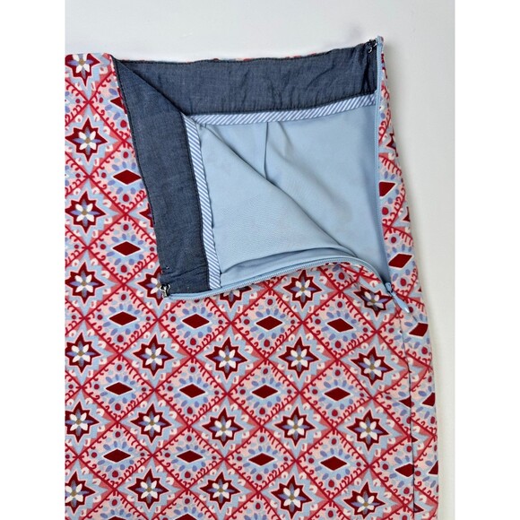 Talbots Skirt Womens 12P Petite Red Blue Geometric Print Cotton Blend Lined - Picture 5 of 9